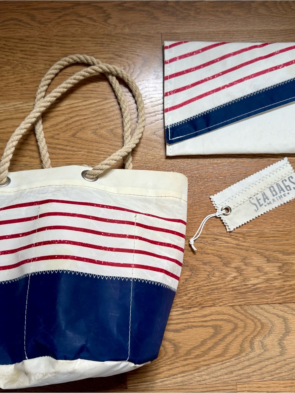 Sea Bag Tote and Clutch in Nautical Sailcloth Navy, White & Red.